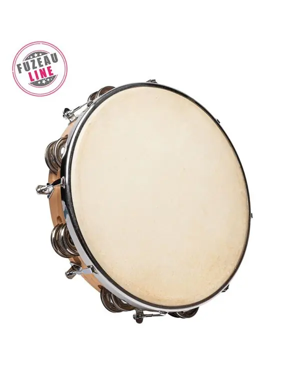 FUZEAU TAMBOURIN 25 CM PEAU NATURELLE + VIS + CYMBALETTES REF.000590 Seulement Aujourd'hui