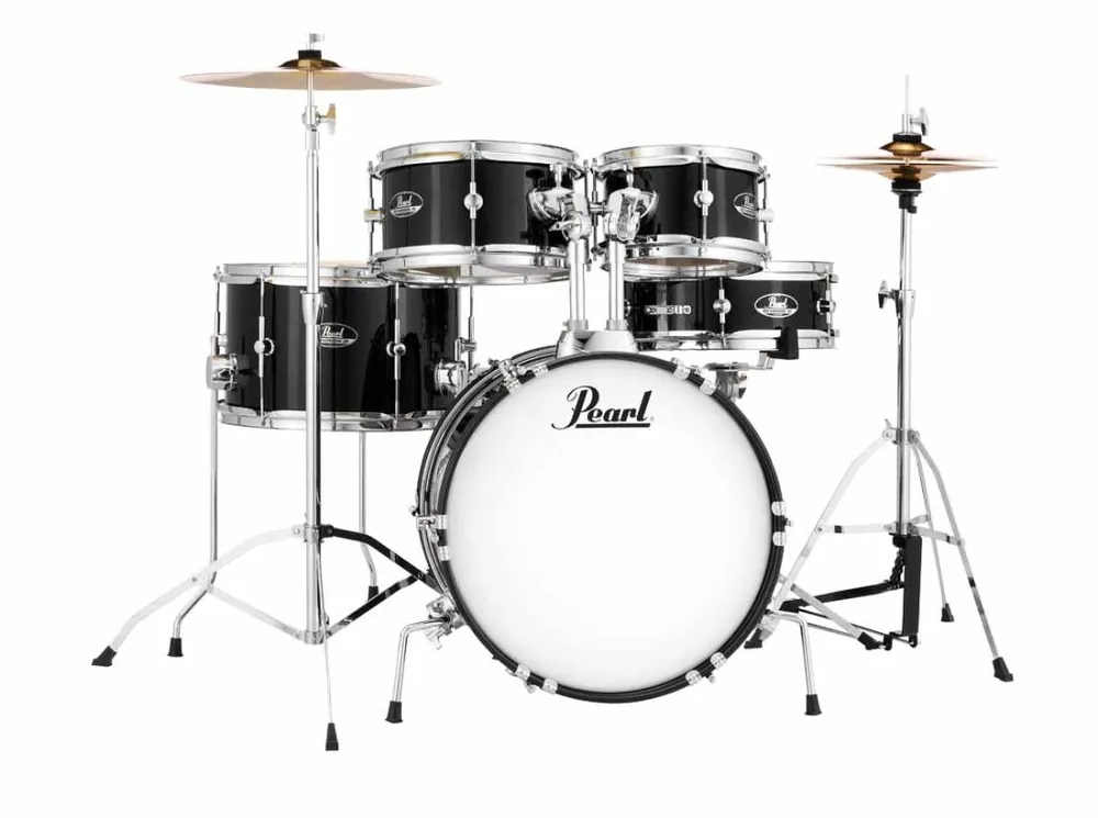 Prix Réduit Pearl Roadshow Jr. 5-Piece Drum Kit (16,8,10,13,SD) with Cymbals and Hardware - Jet Black