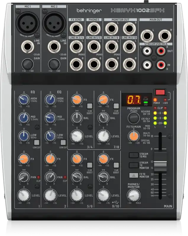 Prix Réduit Behringer XENYX 1002SFX Premium Analog 10-Input Mixer with USB Streaming Interface