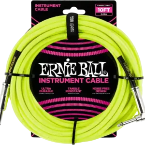Meilleur Choix CABLES INSTRUMENT GAINE TISSÉE JACK/JACK COUDÉ 3M JAUNE FLUO