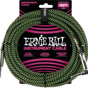 CABLES INSTRUMENT GAINE TISSÉE JACK/JACK COUDÉ 3M NOIR/VERT Solde
