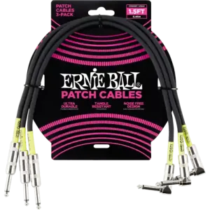 Dernière Chance CABLES INSTRUMENT PATCH PACK DE 3 - DROIT/COUDÉ - 46CM NOIR