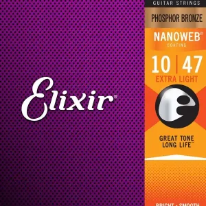 Authentique ELIXIR NANOWEB 16002 JEU CORDES GIT. FOLK PHOSPHOR B. / X-LIGHT 10-47