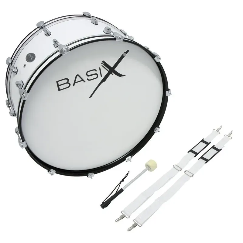 Livraison Express BASIX Grosse Caisse 24 X 12" Marching Tenor - White + Sangle - Mailloche
