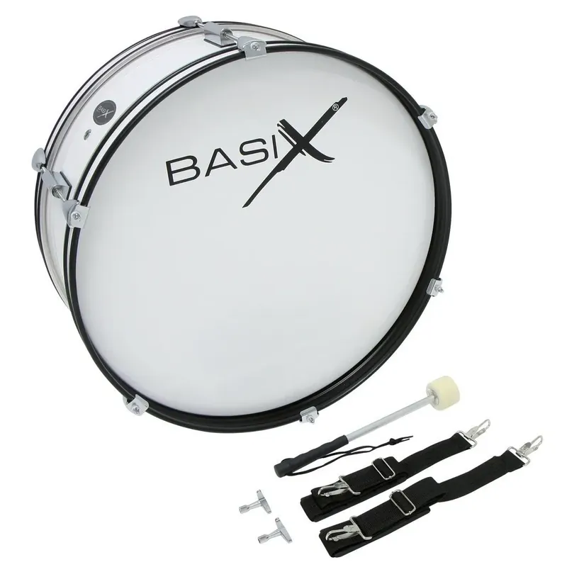 BASIX Grosse Caisse 22 X 07" Marching Junior - White + Sangle - Mailloche Offre Du Jour