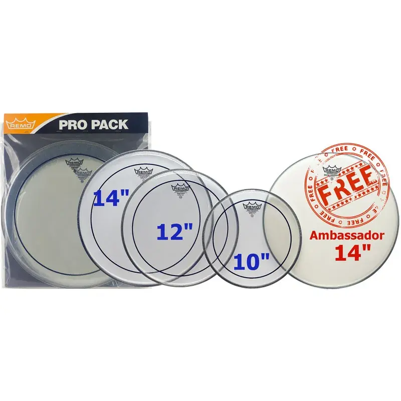 Certifié REMO Pack Pinstripe 10"/12"/14" Clear + Ambassador 14" Coated