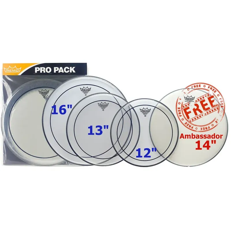 REMO Pack Pinstripe 12"/13"/16" Clear + Ambassador 14" Coated Super Prix