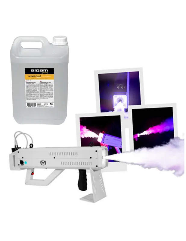 Mac Mah - Pack Fog Blaster 1000 RGB White + 1 Bidon de 5 Litres Dispersion Rapide Effet CO2 Authentique