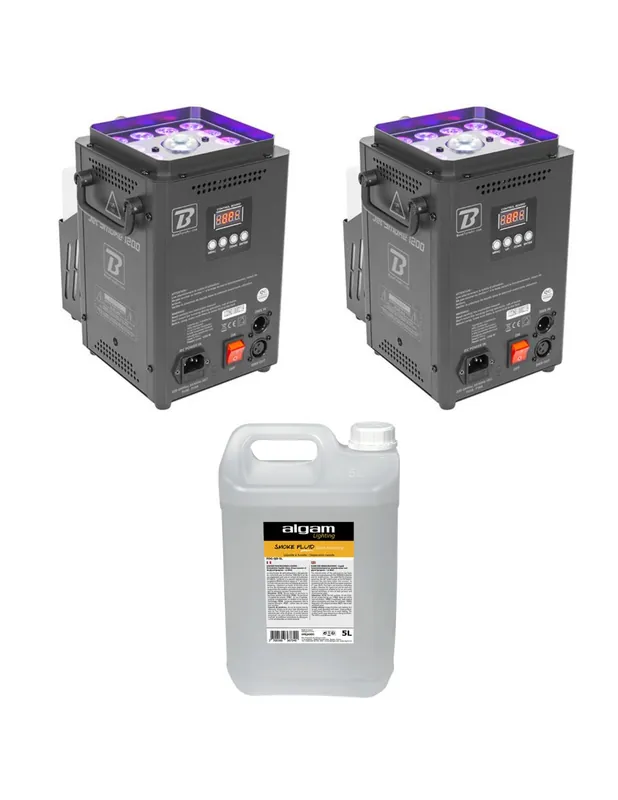 Boomtone DJ - Pack 2X Jet Smoke 1200 + 1 Bidon de 5L de Dispersion Rapide Effet CO2 Prix Réduit