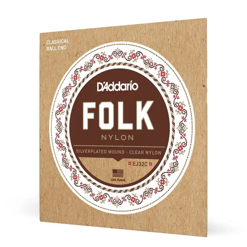 D‘Addario EJ32C Folk Nylon Ball End Classical Strings - Silver Wound/Clear Nylon Pas Cher