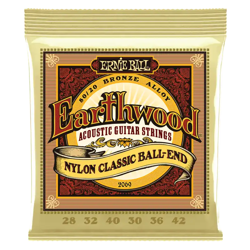 Ernie Ball Earthwood Folk Nylon, Clear & Gold Ball End, 80/20 Bronze Acoustic Guitar Strings Quantité Limitée