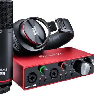 Promotion DISCONTINUE Focusrite Scarlett studio pack 2 entrées 2 sorties avec casque et micro