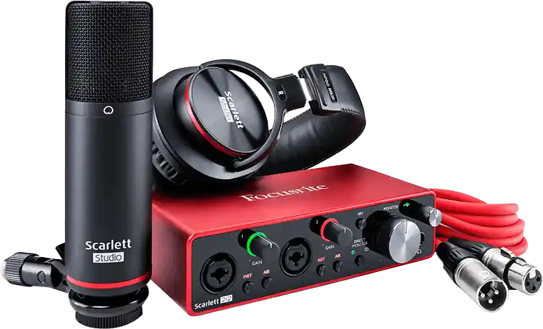 Promotion DISCONTINUE Focusrite Scarlett studio pack 2 entrées 2 sorties avec casque et micro