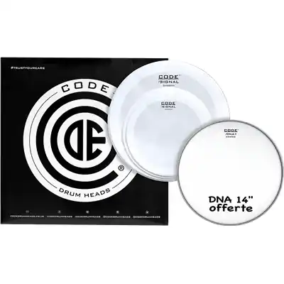 Certifié Code Drumheads Pack de Peaux signal smooth rock cc 14 dna coated