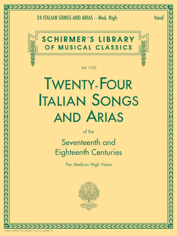 Nouvel Arrivage G. Schirmer Inc. 24 Italian Songs & Arias of the 17th & 18th Centuries - Medium High Voice - Book