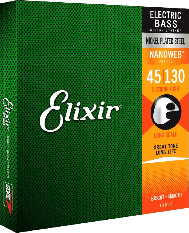 Elixir 14202 BASSES ELECTRIQUES Nanoweb Nickel 5 Cordes Light 45/130 Top Vente