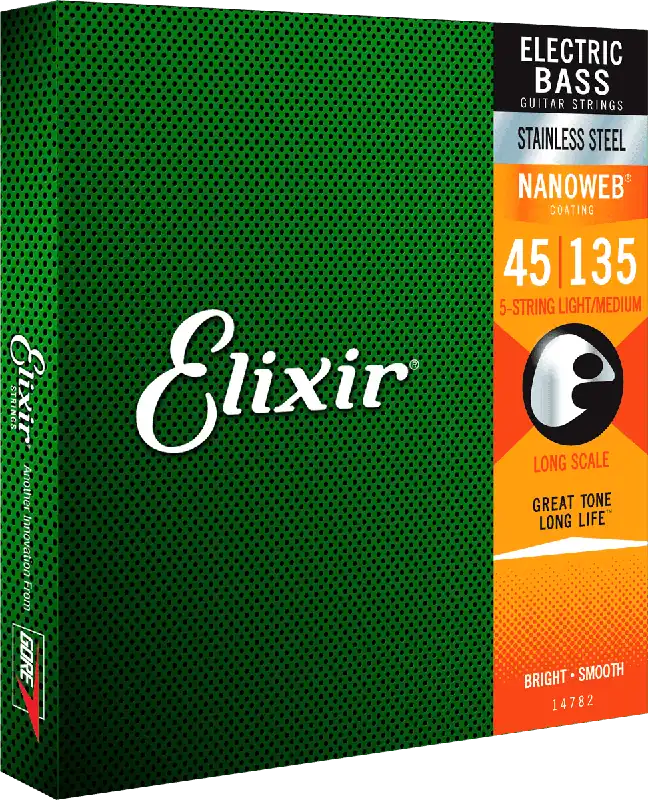 Meilleur Prix Elixir 14782 BASSES ELECTRIQUES Nanoweb Stainless Steel 5 Cordes Medium 45/135
