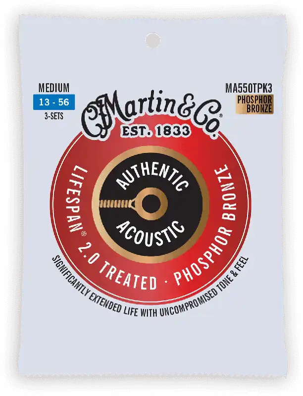 Martin & Co CORDES Phosphore Bronze - Authentic Treated, pack de 3, Med, 92/8 - 13-56 Livraison Express