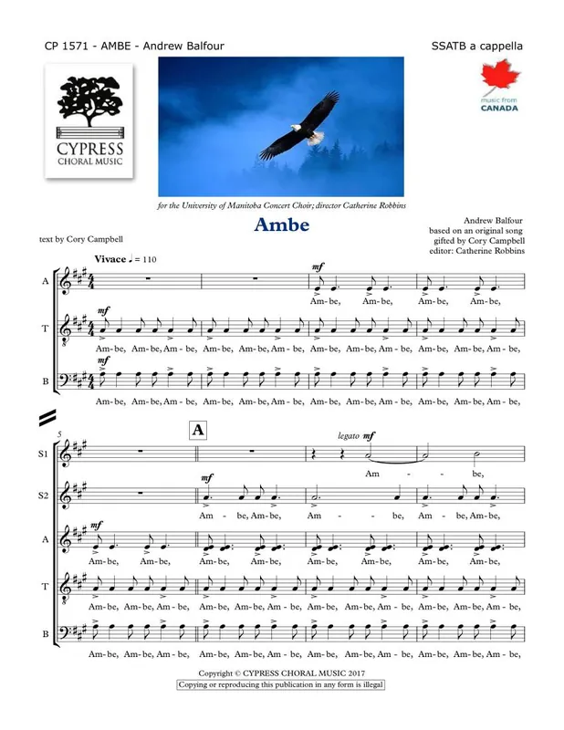 Soldes Cypress Choral Music Ambe - Ojibway/Balfour - SSATB