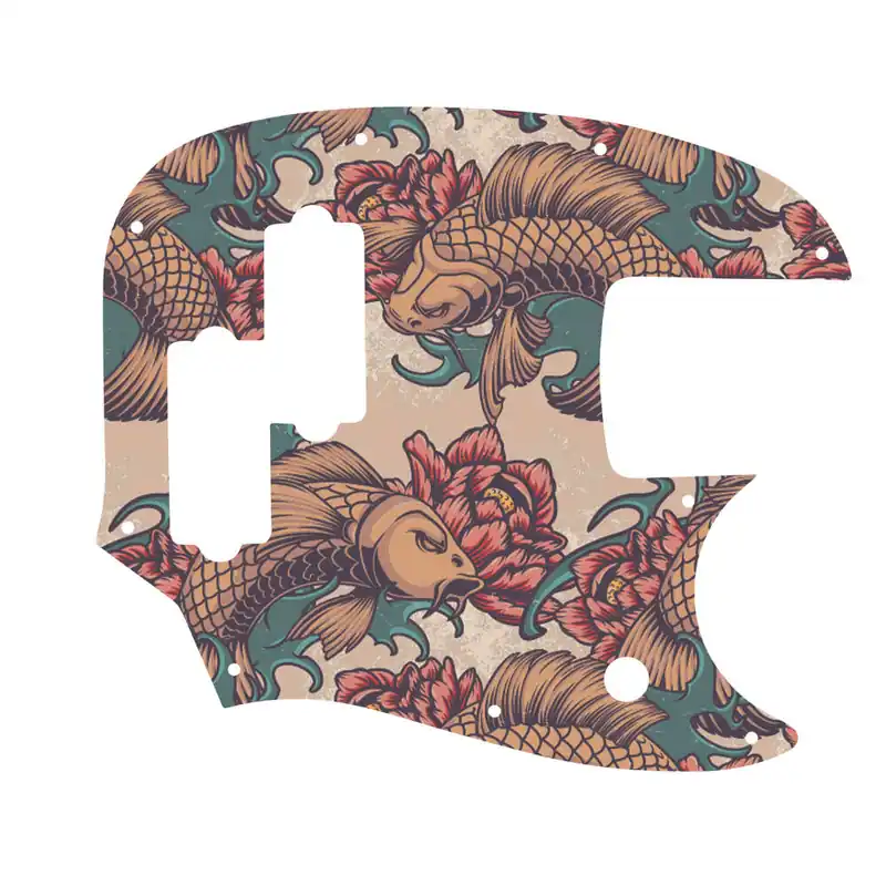 WD Music Custom Pickguard for Fender Short Scale Mustang Bass PJ - Koi Tattoo Populaire
