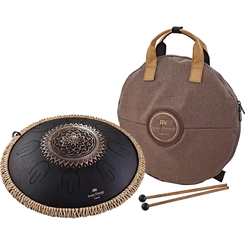 Acheter En Ligne Meinl 16‘‘ Octave Steel Tongue Drum, D Kurd, Lasered Floral Design - Black