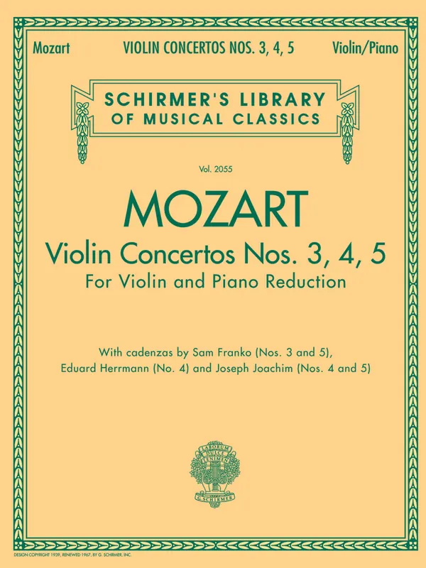 G. Schirmer Inc. Violin Concertos Nos. 3, 4, 5 - Mozart - Violin/Piano - Book Authentique