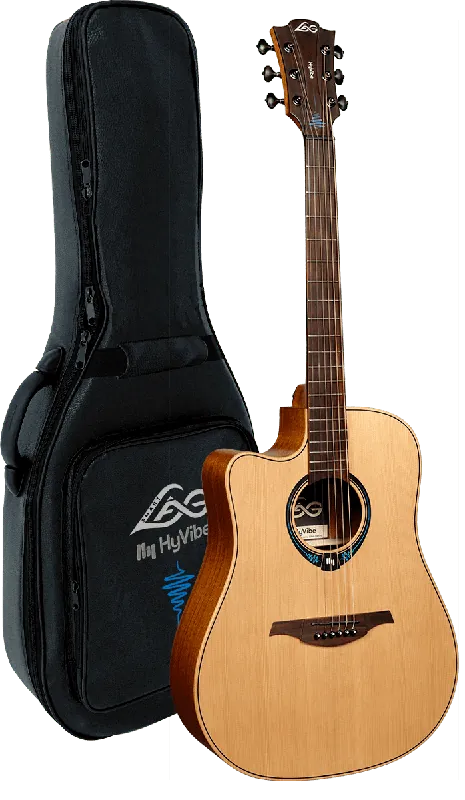 Lag TLHV10DCE-LB Hyvibe 10 Smart Guitar Dreadnought Gaucher Pan-Coupé Soldes