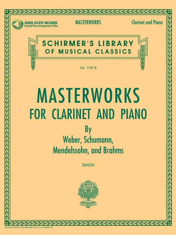 Satisfait Ou Remboursé G. Schirmer Inc. Masterworks for Clarinet and Piano - Simon - Clarinet/Piano/Audio Online